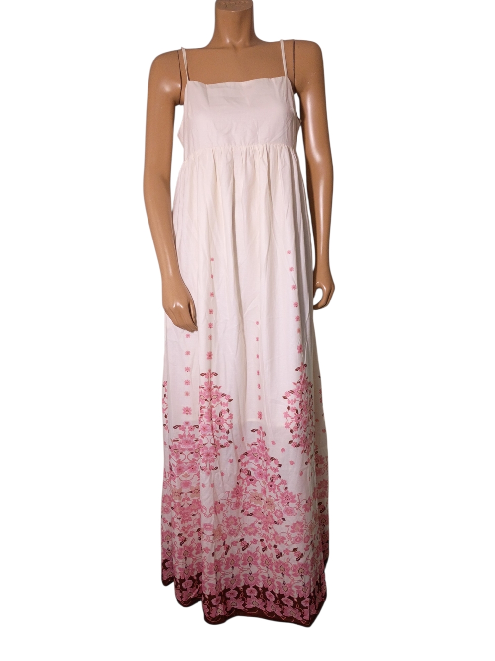 Commense Cream Maxi Dress with Pink Floral Hem - Picture 2 of 9